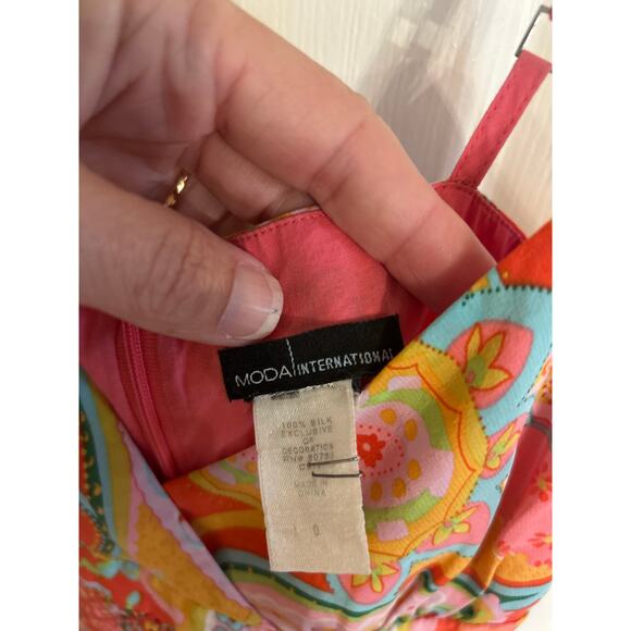 Moda International Colorful Spaghetti Strap Sundress 100% Silk Size 0 - Picture 2 of 4